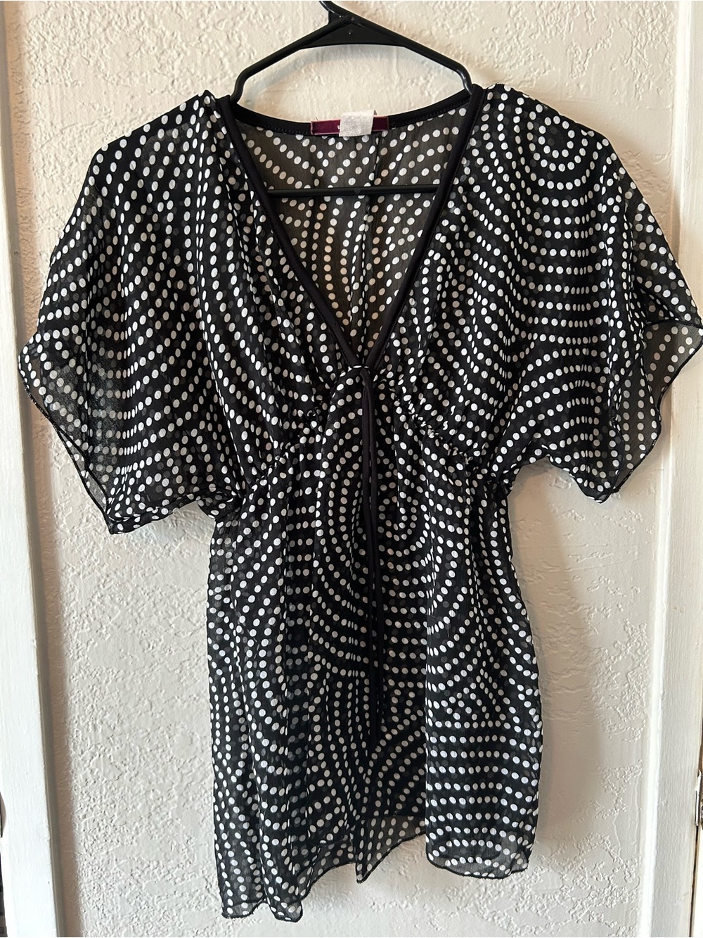 julie's closet Black & White Polka Dot V-Neck Blouse